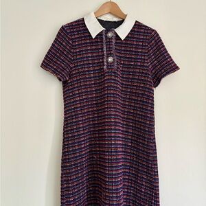 Zara Multicolor Tweed Mini Dress with White Collar